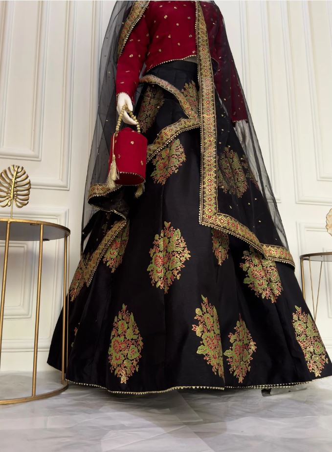 Nigaar Red Chiffon Lehenga Choli with Net Dupatta For Women
