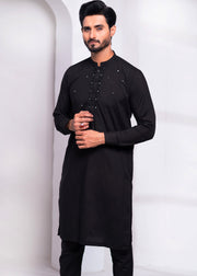 Black Color Mirror Embroidered Kurta Pajama For Men