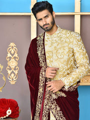 Golden & Copper Embroidered Sherwani For Men
