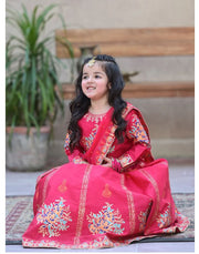 Elegant Block Printed Raw Silk Lehenga Choli For Girls