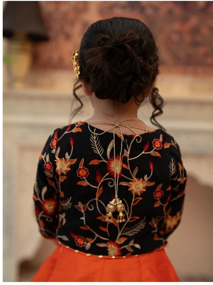 Orange Gotta Tilla Embroidered Lehenga Choli For Girls