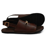 Brown Color With Golden Buckle Design Sandals For Men