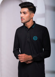 Black Color EMB Collar Embroidered Kurta Pajama For Men