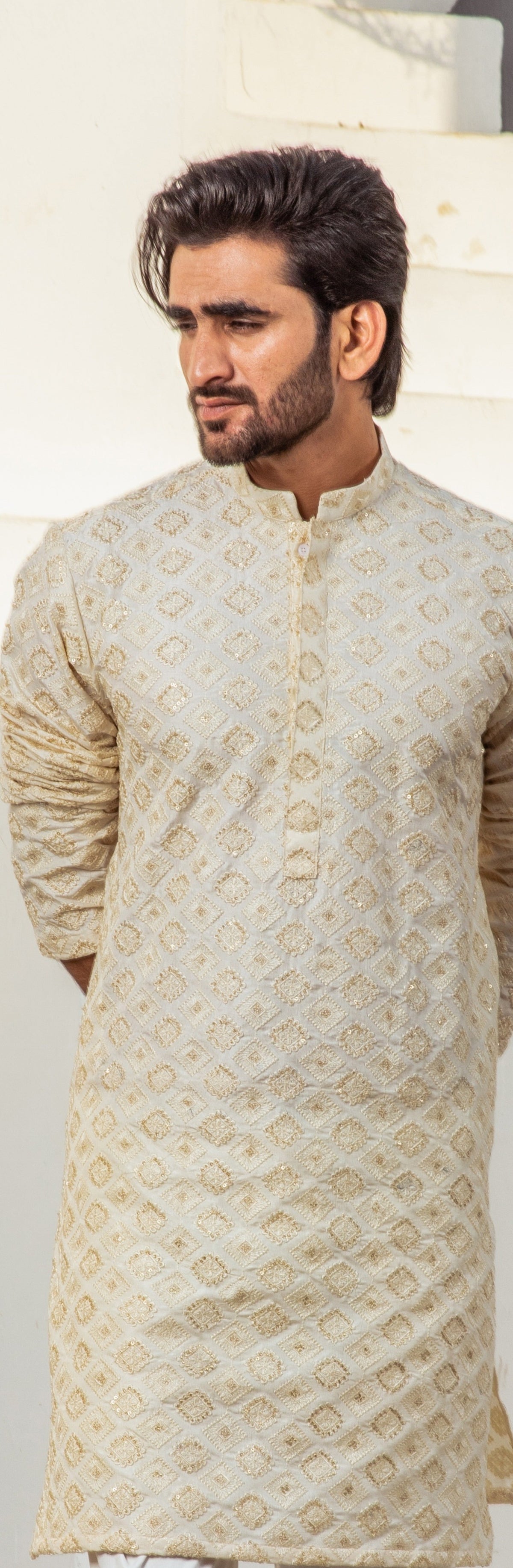 Ivory Chanderi Kurta Pajama – Classic & Sophisticated For Men