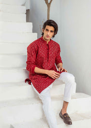 Red Chanderi Kurta Pajama – Elegant & Luxurious For Men