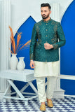 Royal Green Zari Embroidered Prince Coat For Men