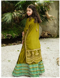 Elegant Soft Raw Silk 3-Piece Suit with Block Printed Lehenga For Girls