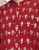 Red Mirror Embroidery Self Cotton Fabric Kurta Pajama For Men