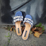 Pearls Night Out – Embellished Denim Heels For Women