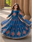 Elegant Block Printed Raw Silk Lehenga Choli For Girls