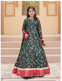Festive Screen Printed Maxi with Net Dupatta For Girls
