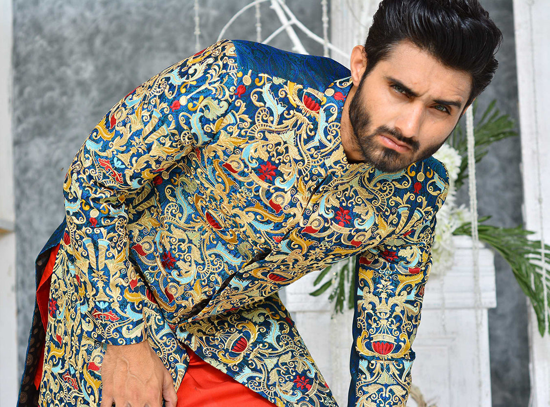 Multi Color Embroidered Sherwani For Men
