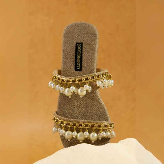 Riviera Pearl – Pearl & Chain Statement Flats For Women