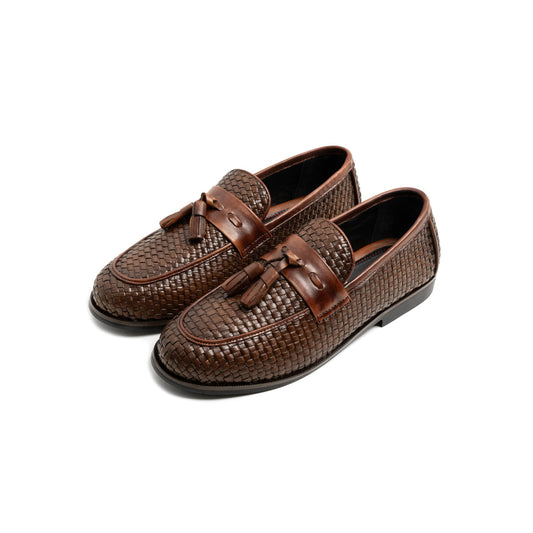 Hand-Woven Tassel Leather Loafers for Men