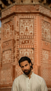 White Chikankari Embroidered Kurta For Men