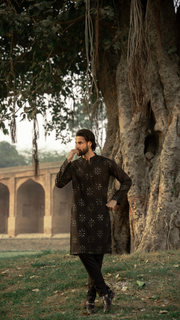 Black Chikankari Embroidered Designer Kurta For Men
