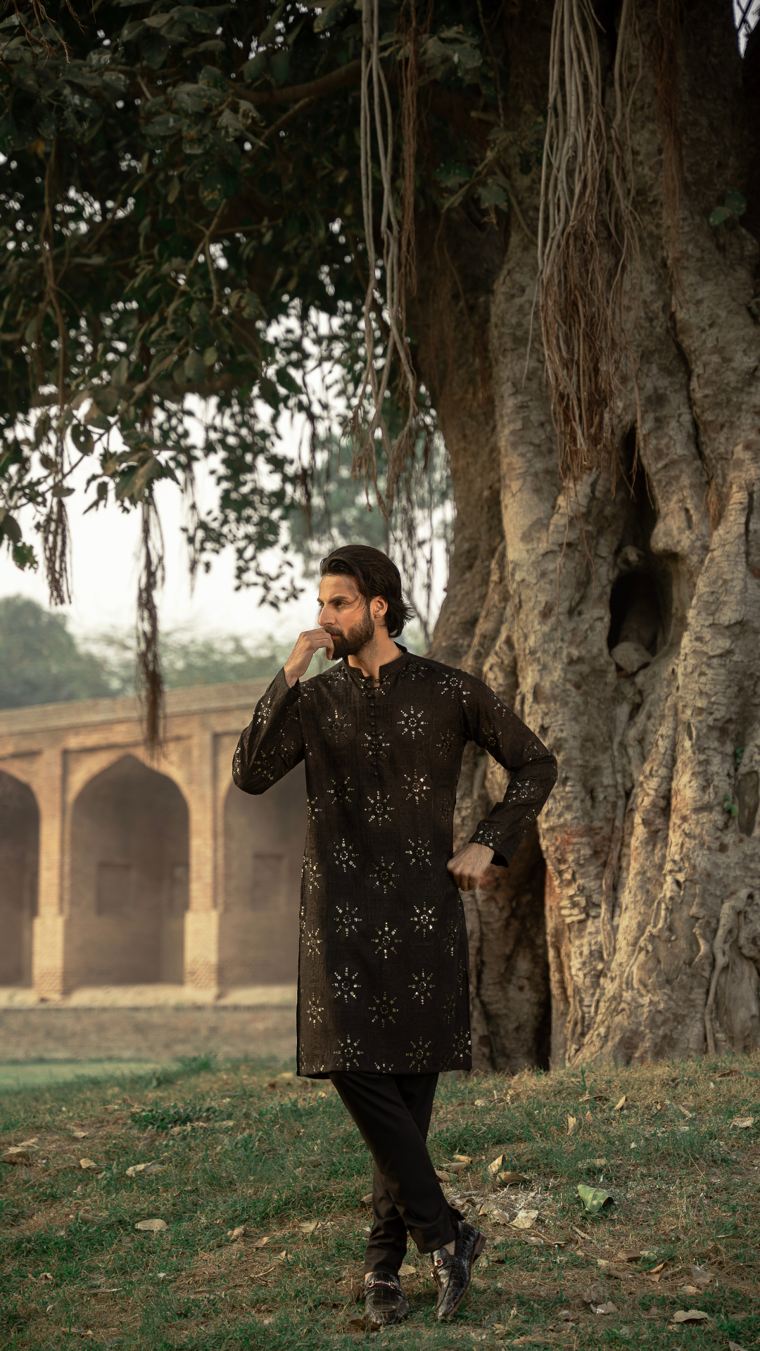 Black Chikankari Embroidered Designer Kurta For Men
