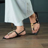 Black Pearl & Maroon Pearl Sequin Embellished Sandal – Elegant Traditional Flats For Women