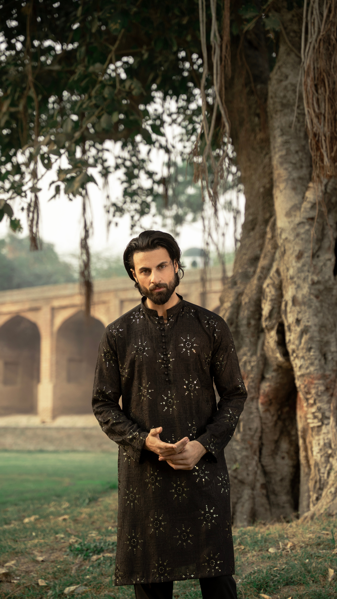 Black Chikankari Embroidered Designer Kurta For Men