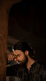 Black Luxury Chikankari Embroidered Kurta For Men
