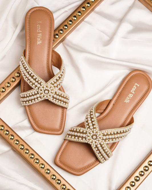 Opia Pearl Embellished Occasion Slides For Women