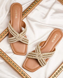 Opia Pearl Embellished Occasion Slides For Women