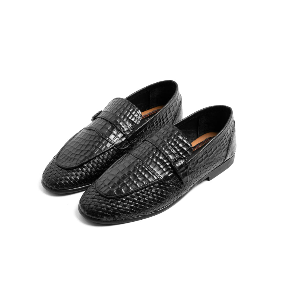 Le Zam Hand-Woven Black Leather Shoes For Men