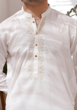 White Chikankari Embroidered Kurta Pajama For Men