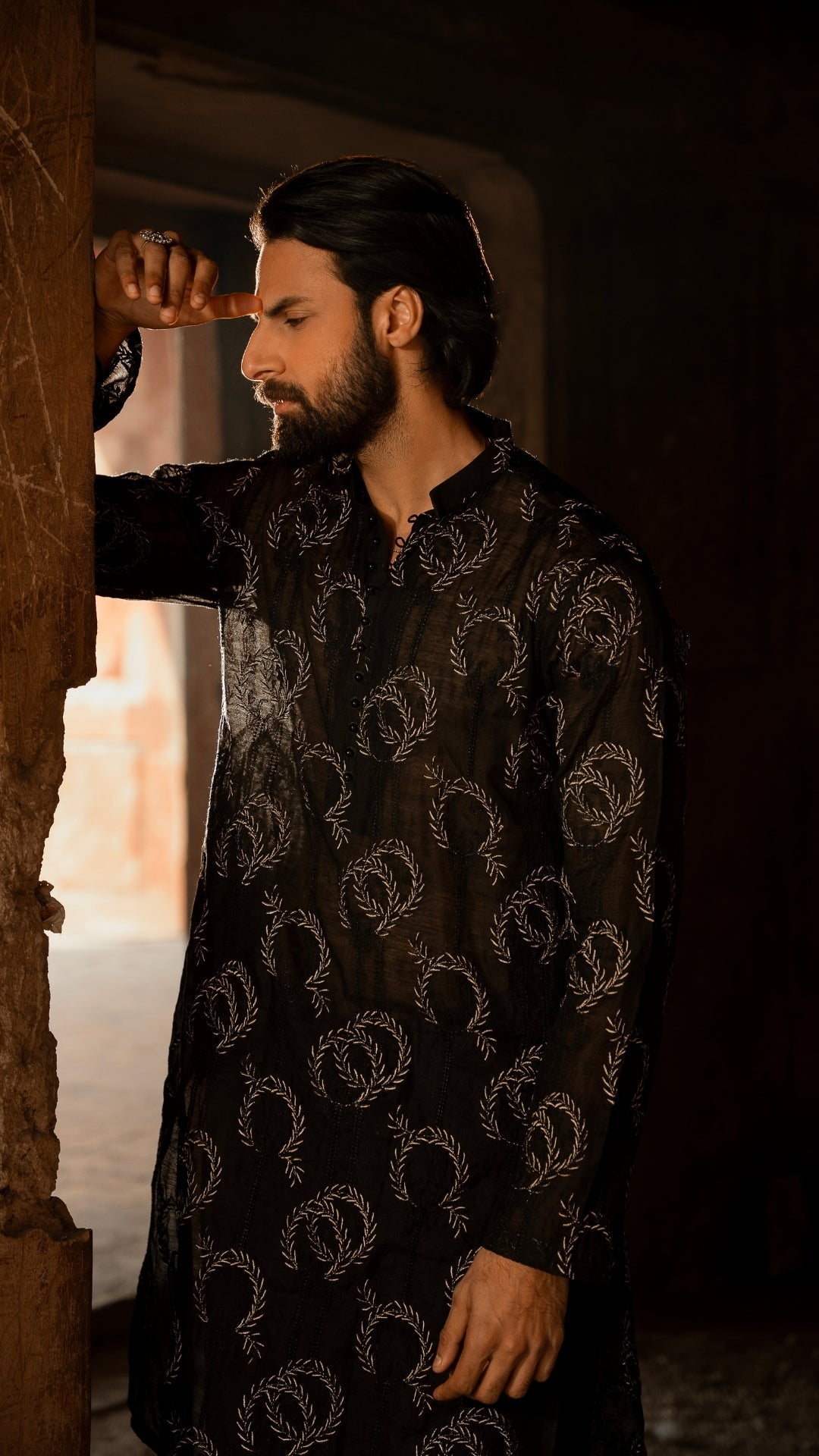Black Luxury Chikankari Embroidered Kurta For Men