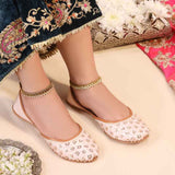 Blush Pink Pearl & Floral Embellished Khussa For Women