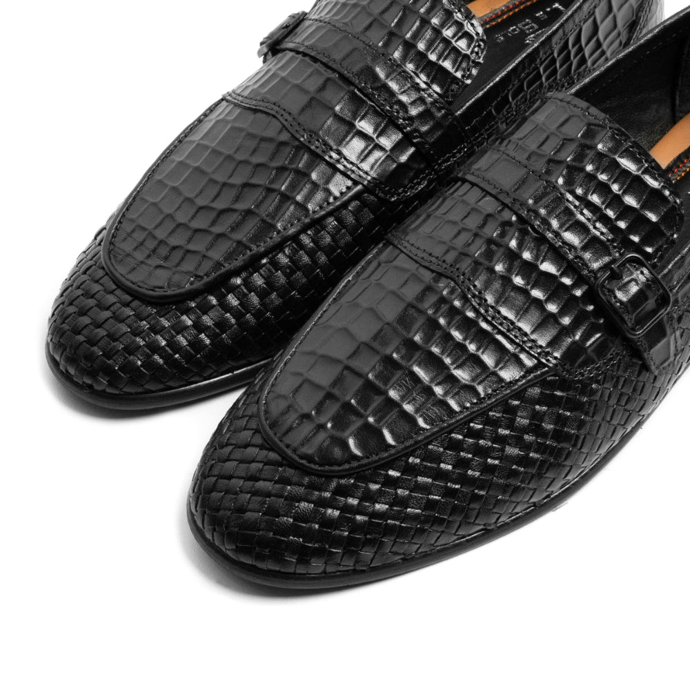 Le Zam Hand-Woven Black Leather Shoes For Men