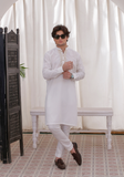 White Chikankari Embroidered Kurta Pajama For Men