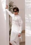 White Chikankari Embroidered Kurta Pajama For Men