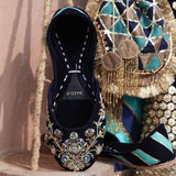 Midnight Glam Navy Velvet Embroidered Khussas By Dazzle
