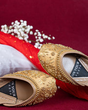 Majestic Gold, Black & White Embroidered Juttis For Women
