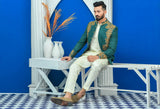 Royal Green Embroidered Prince Coat For Men