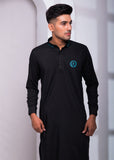 Black Color EMB Collar Embroidered Kurta Pajama For Men