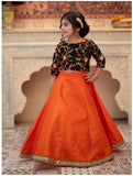 Orange Gotta Tilla Embroidered Lehenga Choli For Girls