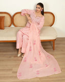Embroidered Lawn 3-Piece Suit with Block Printed Chiffon Dupatta For Women