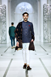 Blue Color Embroidered Prince Coat For Men