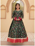 Festive Screen Printed Maxi with Net Dupatta For Girls