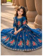 Elegant Block Printed Raw Silk Lehenga Choli For Girls