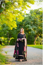 Black Luxury Soft Silk 3-Piece Suit For Women