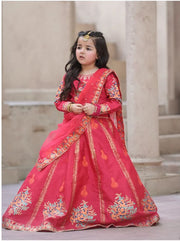 Elegant Block Printed Raw Silk Lehenga Choli For Girls