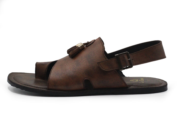 Brown Color With Brown-Tassels Leather Sandals For Men