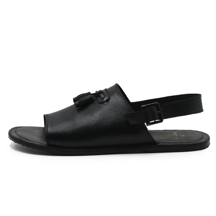 Black Color With Black-Tassels Leather Sandals For Men
