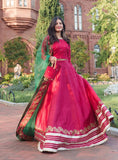 Rubi Red Chiffon Choli with Raw Silk Lehenga & Net Dupatta For Women