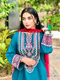 Luxury Embroidered Lawn 3-Piece Suit with Double-Shaded Chiffon Dupatta For Women