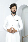 White Color Polka Dot Embroidered Kurta Pajama For Men