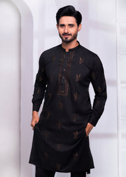 Black Color Zari Embroidered Wash & Wear Kurta Pajama For Men